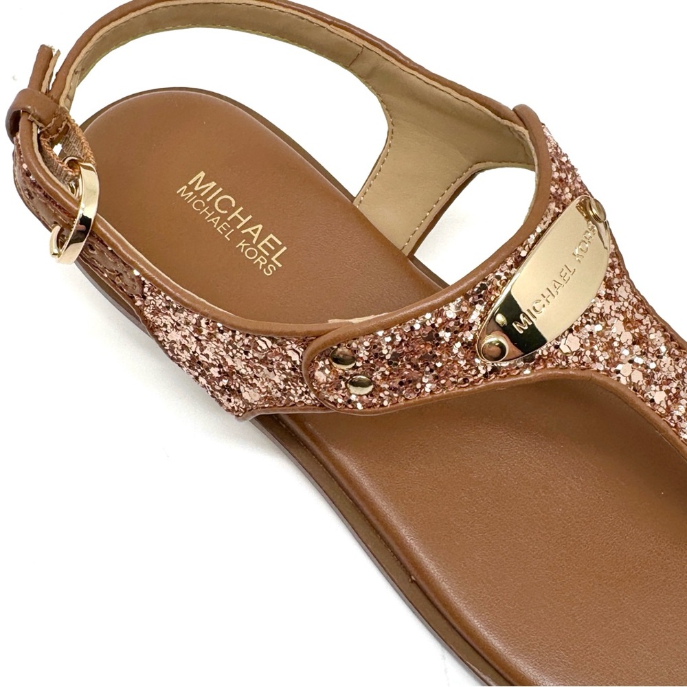 MICHAEL Michael Kors MK Plate Thong Sandals Chunky Glitter Rose Gold Size 7.5 - Picture 6 of 13